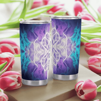 Ethereal Pattern Insulated Travel Mug - front view against marble | Our Phoenix Rise