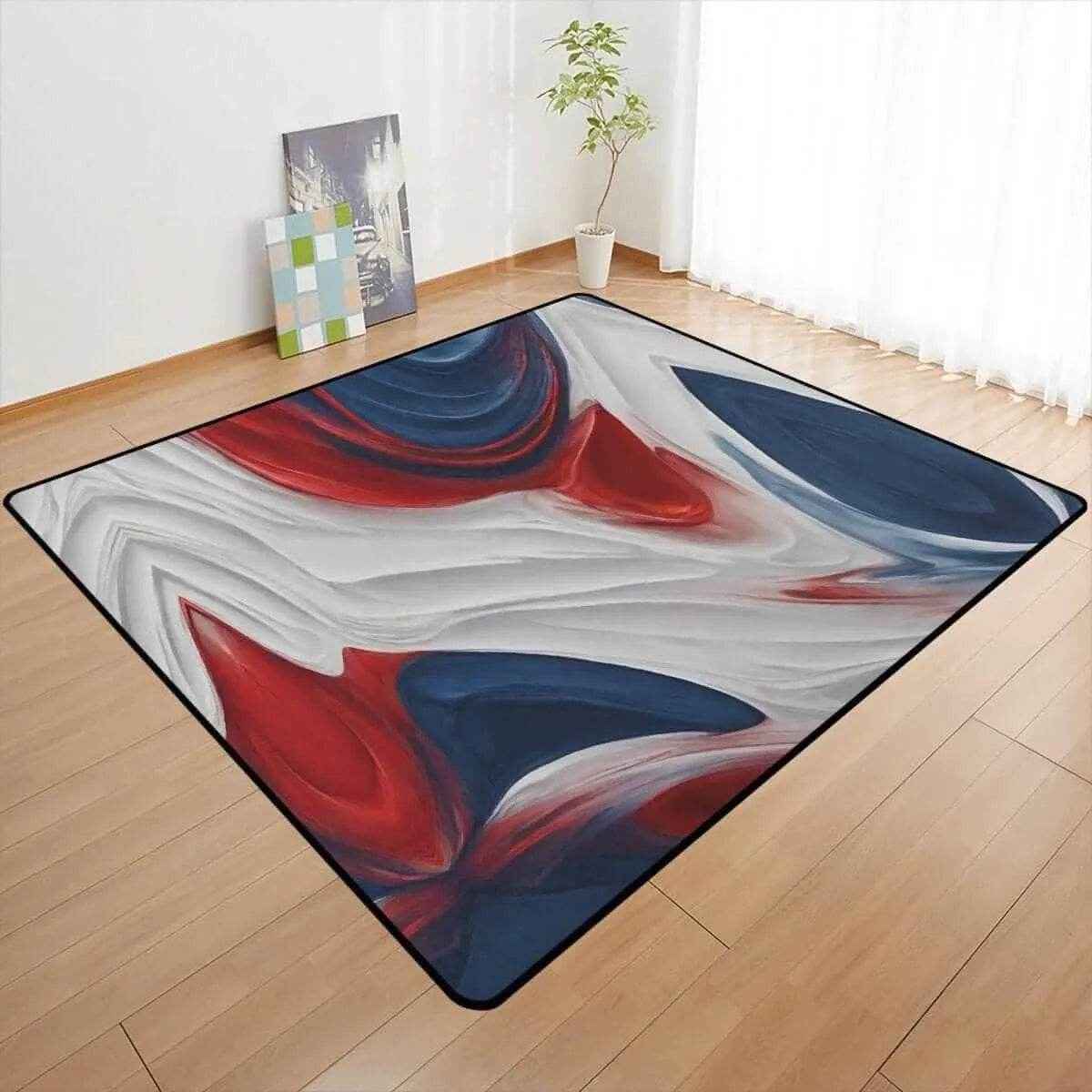 Patriotic Abstract Area Rug – Red White Blue Modern Floor Carpet for Living Room