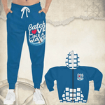 Blue Surfer Print Joggers - Side view detail on model | Our Phoenix Rise