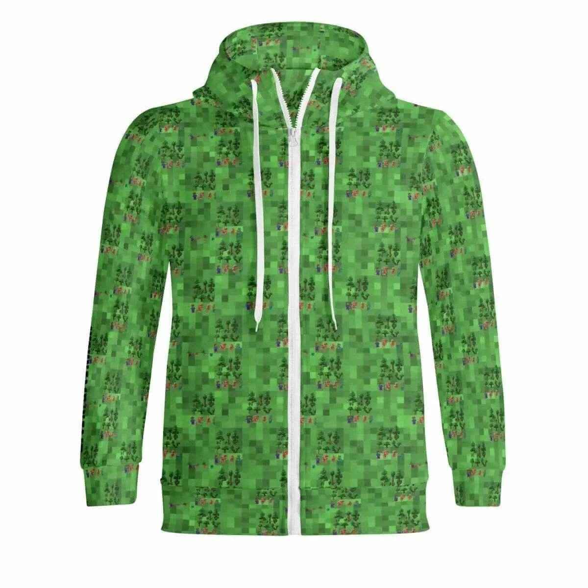 Pixelated Block World Zip Hoodie Green S-5XL