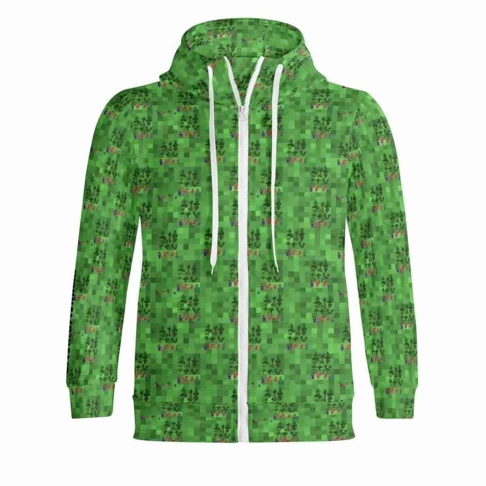 Survival Game Zip Hoodie | Pixel Block World Sweatshirt