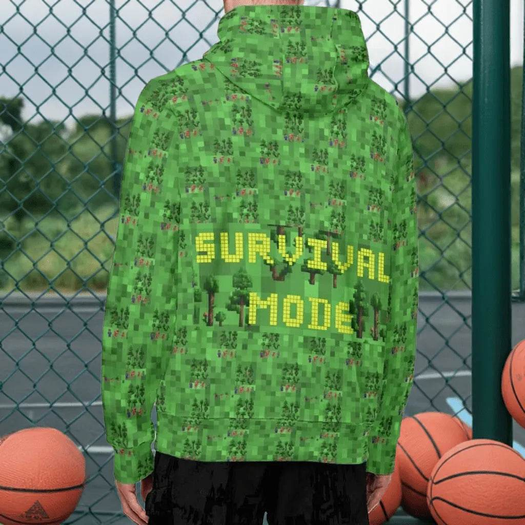 Survival Game Zip Hoodie | Pixel Block World Sweatshirt - Iron Phoenix GHG