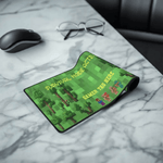 Block World Gaming Desk Mat - Edge View Highlighting Durable Stitched Border and Mat Thickness | Our Phoenix Rise