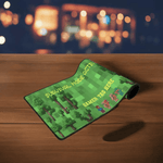 Block World Gaming Desk Mat - Angled View Showing 'Gamer Tag Here' Text and Pixel Characters | Our Phoenix Rise