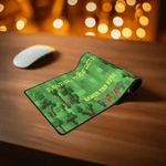 Block World Gaming Desk Mat - Rolled Edge Detail Showing Black Rubber Base and Green Surface | Our Phoenix Rise