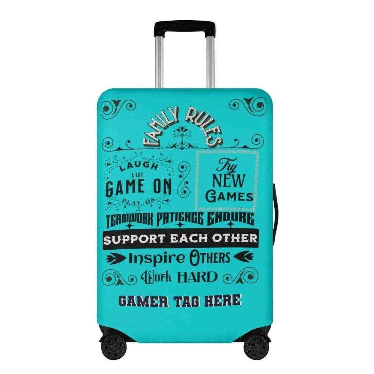 Teal Gamer Family Rules Luggage Cover