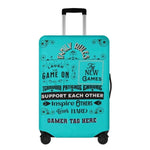 Teal Gamer Family Rules Luggage Cover - Front View | Our Phoenix Rise