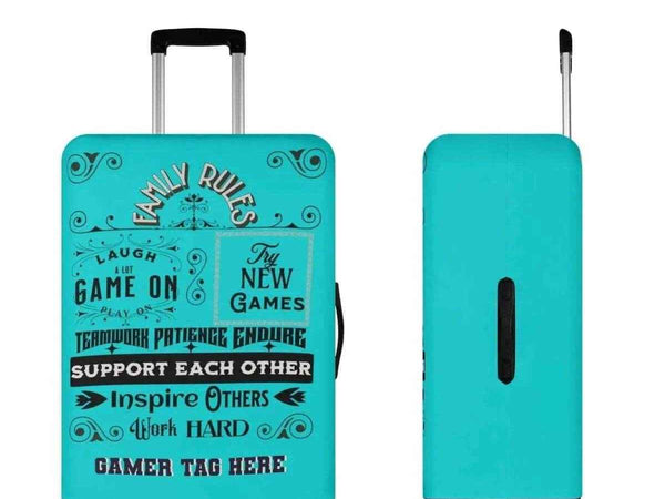 Teal Gamer Luggage Cover | Family Rules Travel Protector