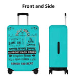 Teal Gamer Family Rules Luggage Cover - Front and Side View | Our Phoenix Rise