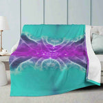 Teal Purple Sacred Geometry Throw Blanket - on couch with cushion | Our Phoenix Rise
