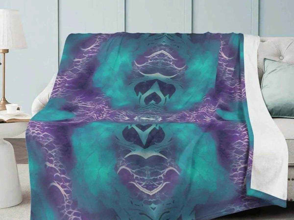 Dragon Heart Fleece Blanket | Teal Purple Abstract Throw