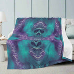 Teal Purple Abstract Fleece Throw Blanket - Draped on light gray sofa | Our Phoenix Rise