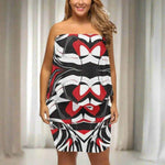 Kinetic Swirl Abstract Print Wrap Dress - Strapless Style Display | Our Phoenix Rise