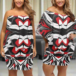 Kinetic Swirl Abstract Print Wrap Dress - Off the Shoulder Styling | Our Phoenix Rise