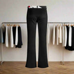 Black Flare Pants Patterned Waistband - Back View Hanging | Our Phoenix Rise