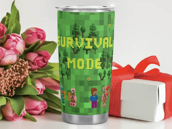 "Survival Mode" Pixel Art Travel Mug| Iron Phoenix GHG - Iron Phoenix GHG
