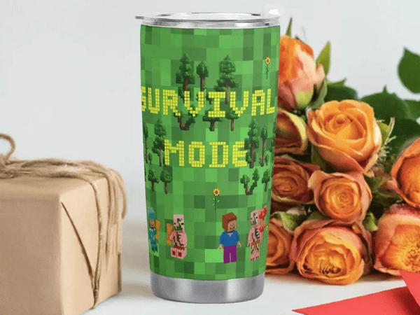 "Survival Mode" Pixel Art Travel Mug| Iron Phoenix GHG - Iron Phoenix GHG