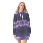 Lightning Storm Hoodie Dress - Dark Purple Cloud Design Front View | Our Phoenix Rise