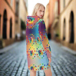 Rainbow Heart Hoodie Dress - Colorful Back View in Street Setting | Our Phoenix Rise