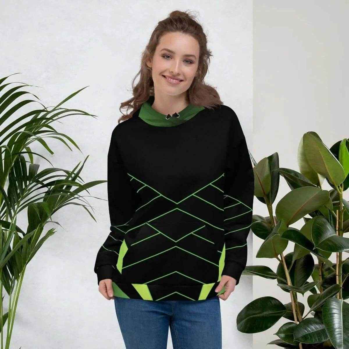 Neon Geometric Hoodie Black Green XS-6XL