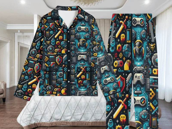 Pixel Gamer Pajama Set | Retro Gaming Loungewear - Iron Phoenix GHG