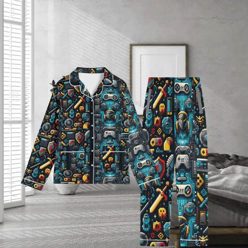 Pixel Gamer Pajama Set | Retro Gaming Loungewear Black XS-5XL