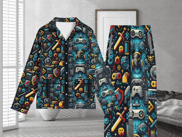 Pixel Gamer Pajama Set | Retro Gaming Loungewear - Iron Phoenix GHG