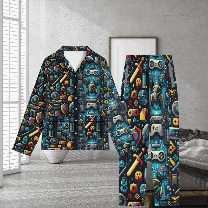 Pixel Gamer Pajama Set | Retro Gaming Loungewear Black XS-5XL