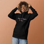 Dragon Magic Exists Pullover Hoodie - Black on woman smiling pulling hood | Our Phoenix Rise