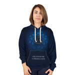 Stillness Luxury Meditation Hoodie - Angled View Blue Lotus | Our Phoenix Rise