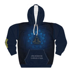 Stillness Luxury Meditation Hoodie - Side View Blue Lotus | Our Phoenix Rise