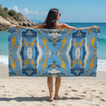 Vibrant Abstract Beach Towel - person relaxing on beach | Our Phoenix Rise