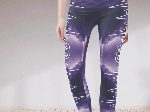 Gamer Ghost Print Leggings | Electric Yoga and Gaming Tights - Iron Phoenix GHG
