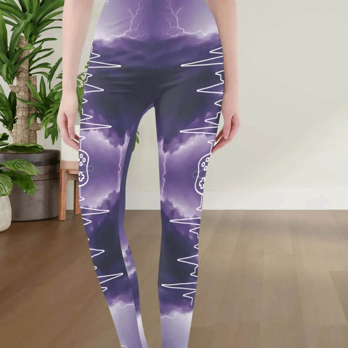 Gamer Ghost Print Leggings | Electric Yoga and Gaming Tights - Iron Phoenix GHG