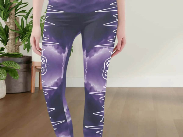 Gamer Ghost Print Leggings | Electric Yoga and Gaming Tights - Iron Phoenix GHG