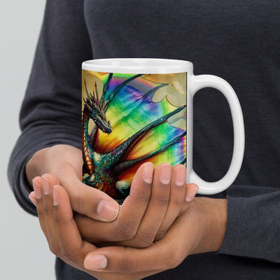 Personalized Rainbow Dragon Coffee Mug - Vibrant design with rainbow wings held | Our Phoenix Rise