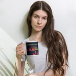 Personalized Yoga Jazz Coffee Mug - 20 oz white, woman holding with one hand, looking down | Our Phoenix Rise