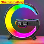 G-Shape RGB Wireless Charger Alarm Clock Speaker - side view, compact design | Our Phoenix Rise
