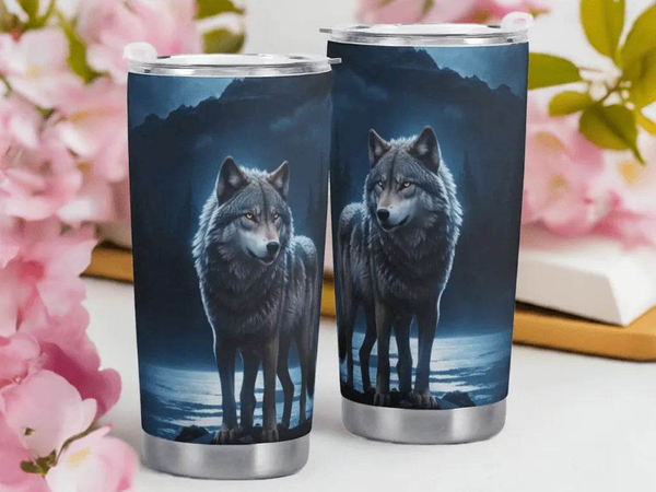 "Blue Moon" Wolf Travel Mug | Iron Phoenix GHG - Iron Phoenix GHG