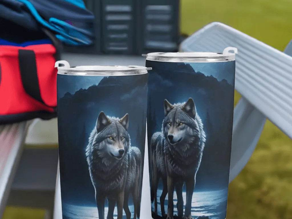 "Blue Moon" Wolf Travel Mug | Iron Phoenix GHG - Iron Phoenix GHG