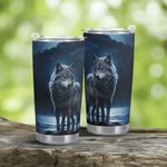 Blue Moon Wolf Insulated Travel Mug - close up of lid and rim | Our Phoenix Rise