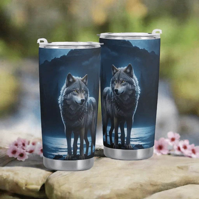 "Blue Moon" Wolf Travel Mug | Iron Phoenix GHG - Iron Phoenix GHG