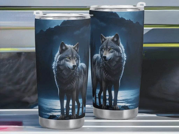 "Blue Moon" Wolf Travel Mug | Iron Phoenix GHG - Iron Phoenix GHG
