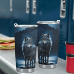 Blue Moon Wolf Insulated Travel Mug - showing a single mug from above | Our Phoenix Rise