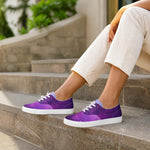 Lifestyle shot of Purple Galaxy Print Canvas Sneakers with black soles | Our Phoenix Rise