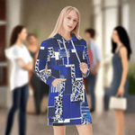 Geometric Print Hoodie Dress - Model in purple abstract pattern back view | Our Phoenix Rise