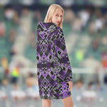 Geometric Print Hoodie Dress - Purple abstract pattern back | Our Phoenix Rise