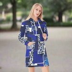 Geometric Print Hoodie Dress - Blue and white splatter pattern detail | Our Phoenix Rise