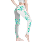 Teal Daisy Print Leggings | Calming Yoga and Gaming Tights - Iron Phoenix GHG