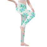 Teal Daisy Print Leggings - Leg Up Pose | Our Phoenix Rise
